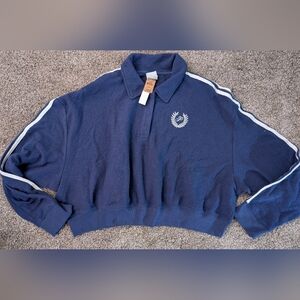 NWT Navy & White Victoria Secret PINK Sweatshirt With Embroidered Logo Size XL